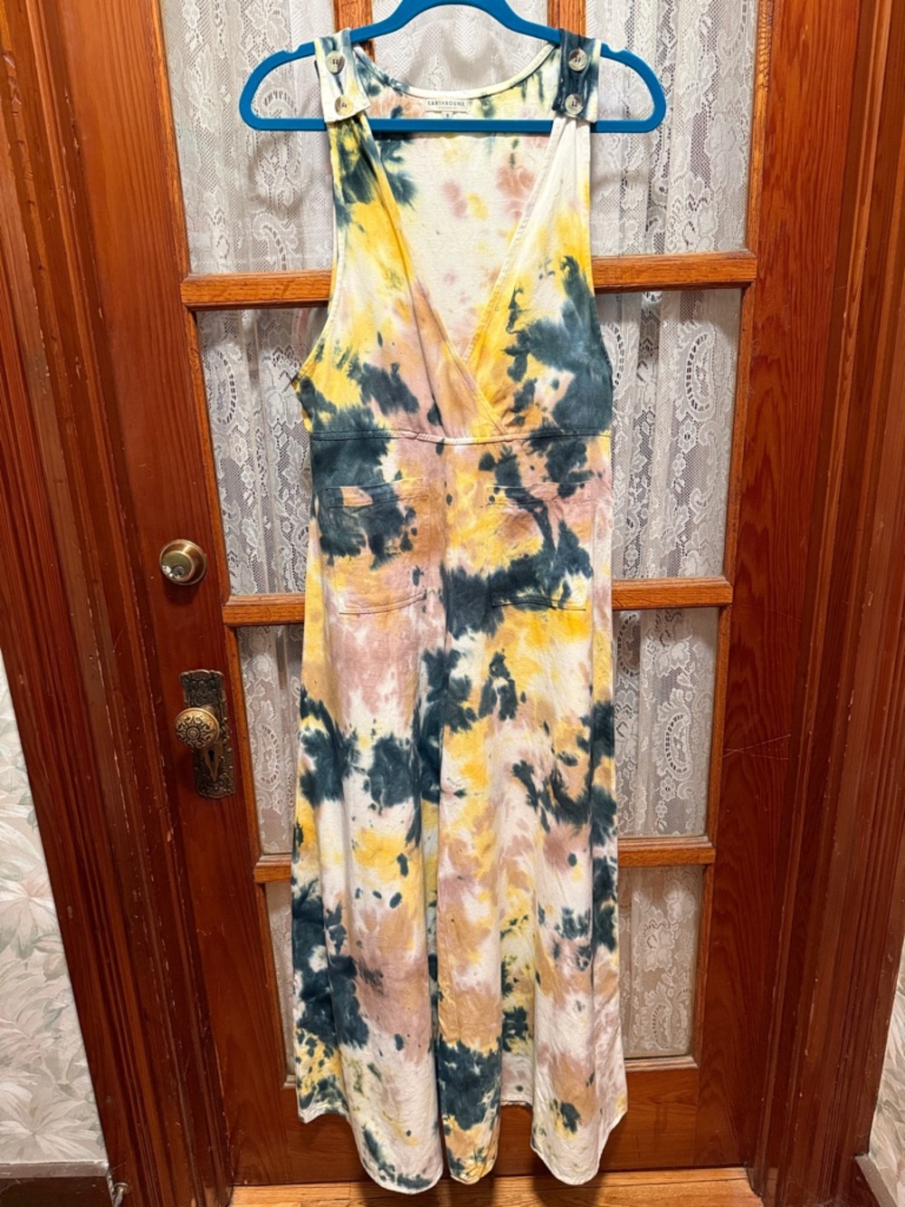 EARTHBOUND Wide Leg Overalls in Tye-Dye Yellow, Pink & Dark Teal